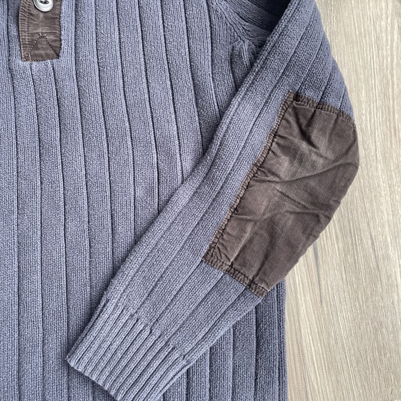 Vintage Eddie Bauer Fatigue Sweater 1/4 Button Ribbed Cotton Gray Blue Men's LT - Picture 5 of 8